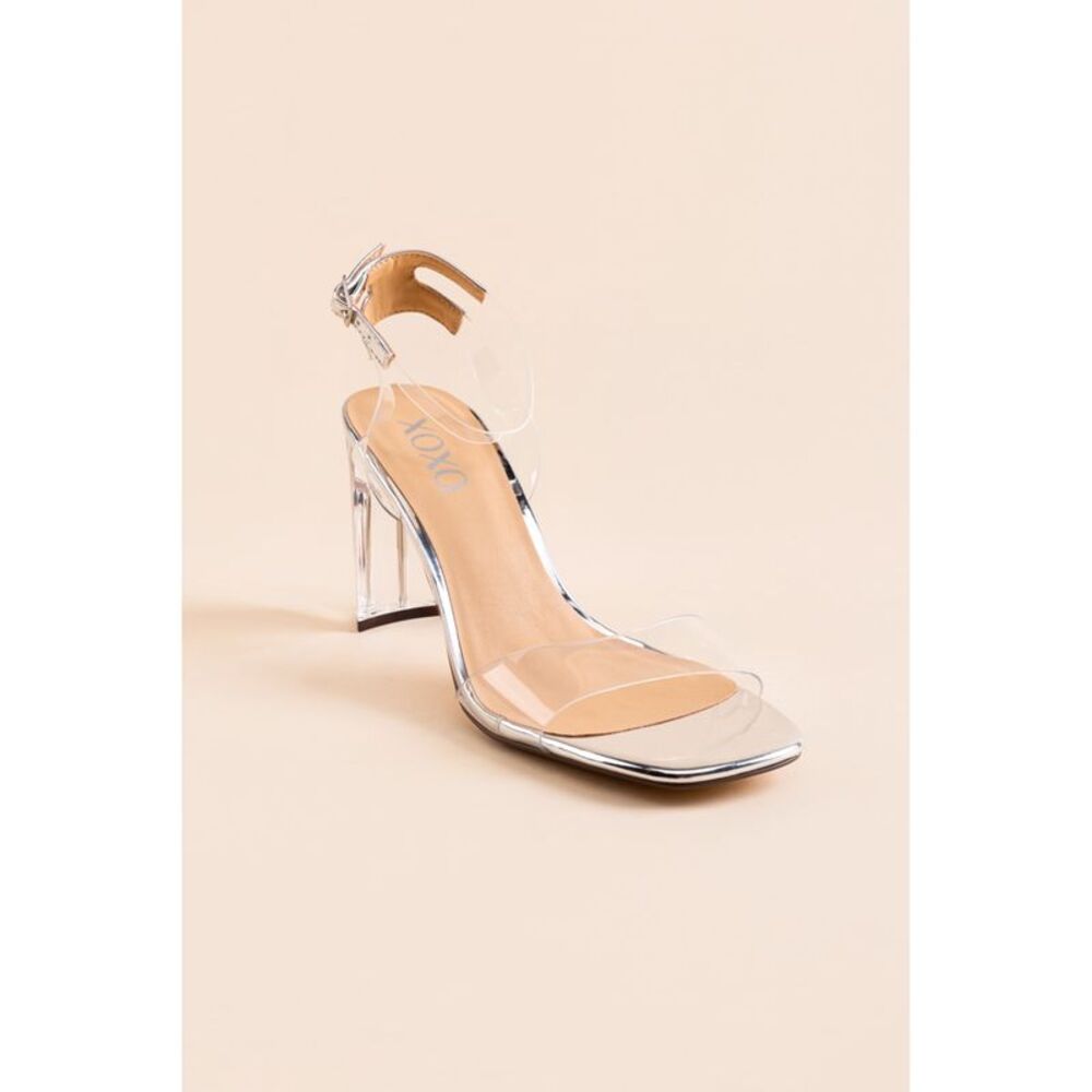 XOXO Womens Silver Transparent Padded Vikie Square Toe Block Heel Sandals 9 M